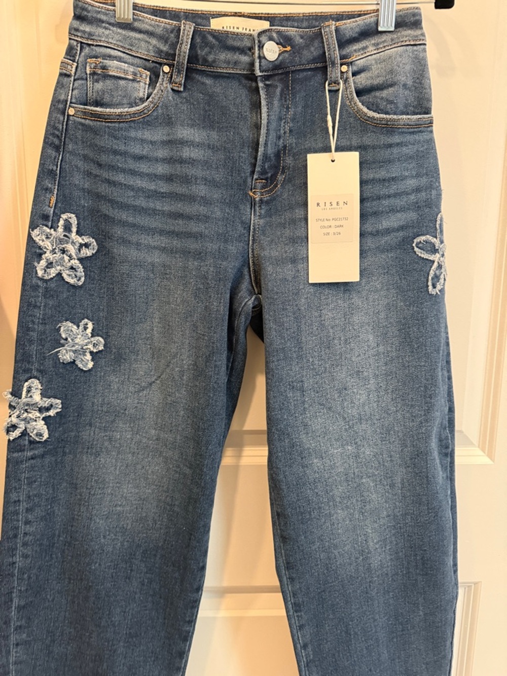 RISEN - Women's Mid Blue Embroidered Floral Jeans - Picture 16 of 16